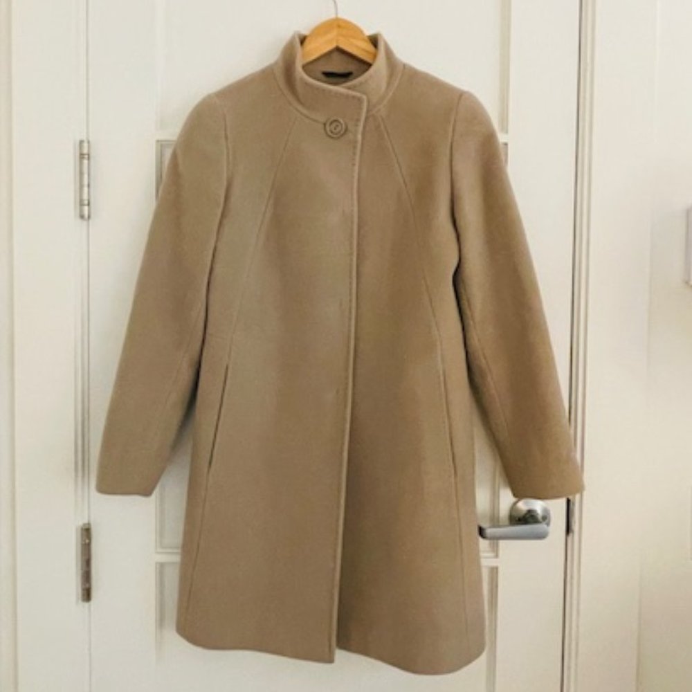 CINZA ROCCA ITALIAN BEIGE WOOL COAT WITH HIGH STAND COLLAR - SIZE 6